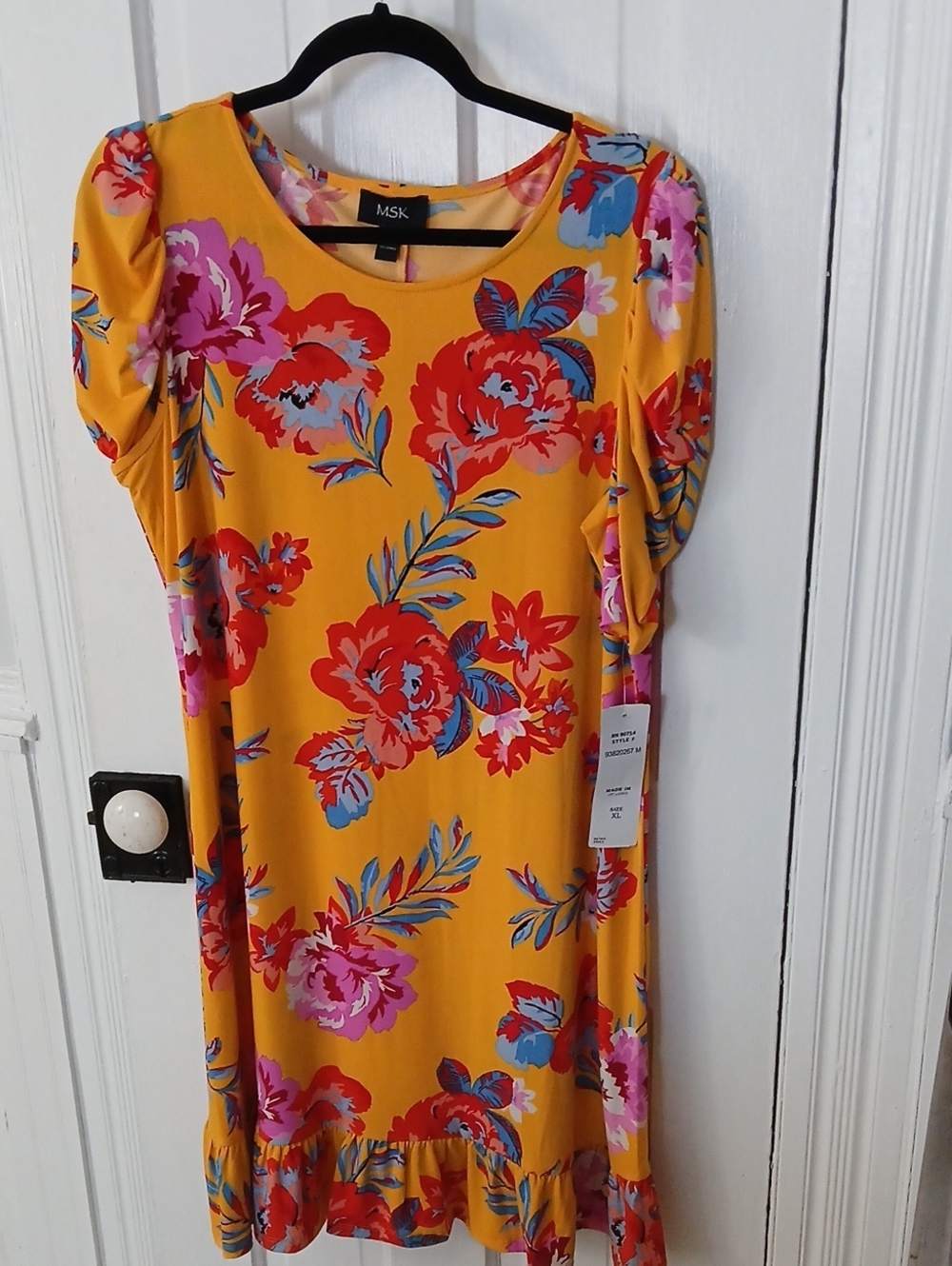 MSK Mustard Floral Ruffle Hem Dress